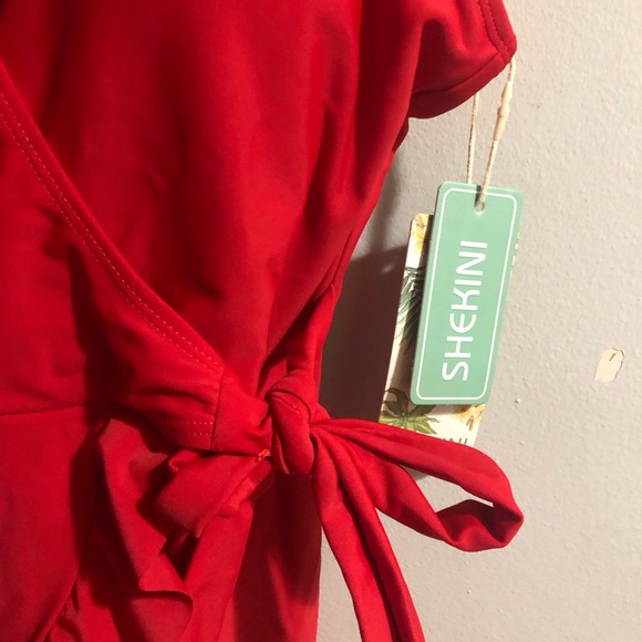 Red Ruffled Wrap One Piece - Picture 5 of 5